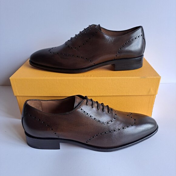 NEW Di Bianco Men\'s Brown Leather Dress Shoes Size 9.5